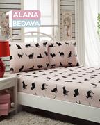 Eponj Home 1 Alana 1 Bedava Lastikli Çarşaf Seti Tek Kişilik Cats Pudra
