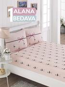 Eponj Home 1 Alana 1 Bedava Lastikli Çarşaf Seti Tek Kişilik Flamingo Pudra