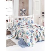 Eponj Home Baskılı Pike Takımı Çift Kişilik Marine Beyaz