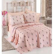 Eponj Home Baskılı Pike Takımı Tek Kişilik Flamingo Pudra
