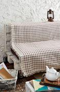 Eponj Home Naturel Koltuk Örtüsü Dokuma Ekose Bordo Çizgili