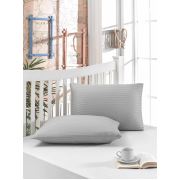 Eponj Home 2'li Yastık Kılıfı %100 Pamuk Yollu Saten Gri
