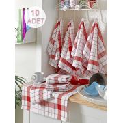 Eponj Home 10'lu Kurulama ve Mutfak Peçetesi 46x76 cm Kalın Çizgili Kırmızı