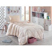 Eponj Home Çizgili Silikon Yorgan+Yastık Seti Tek Kişilik Oranj