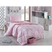 Eponj Home Çizgili Silikon Yorgan+Yastık Seti Tek Kişilik Pembe
