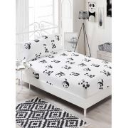 Eponj Home B&W Lastikli Çarşaf Seti Çift Kişilik Panda