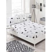 Eponj Home B&W Lastikli Çarşaf Seti Çift Kişilik Patte