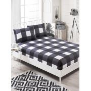 Eponj Home B&W Lastikli Çarşaf Seti Çift Kişilik Plaid