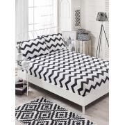 Eponj Home B&W Lastikli Çarşaf Seti Çift Kişilik SmallZigzag