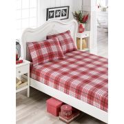 Eponj Home Pes Lastikli Çarşaf Seti Çift Kişilik Burberry Kırmızı