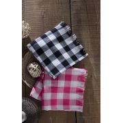 Eponj Home 2li Dekoratif Örtü 100x180 cm Damalı Siyah-Pembe