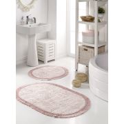 Eponj Home Banyo Paspas Seti Erguvani - Saçaklı Oval Pudra