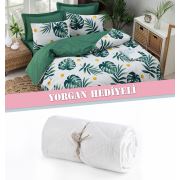 Eponj Home Yorgan Hediyeli Nevresim Seti Çift Kişilik Monstera Yeşil