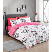 Enlora %100 Doğal Pamuk Nevresim Seti Çift Kişilik SleepTight Fuşya-Beyaz