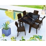 Estelia Rattan Mermer Desenli (80x80 Camlı Masa + 4 Adet Flora Koltuk)
