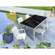 Estelia Rattan (80x80 Camlı Masa + 4 Adet Flora Koltuk) Füme