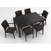 Estelia Milena Camlı 90x150 Masa + 6 Adet Flora Koltuk Kahverengi