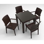 Estelia Evra Camlı 80x80 Masa + 4 Adet Flora Koltuk Kahverengi