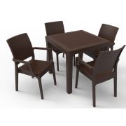 Estelia Elena Camsız 80x80 Masa + 4 Adet Flora Koltuk Kahverengi