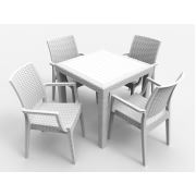 Estelia Elena Camsız 80x80 Masa + 4 Adet Flora Koltuk Beyaz