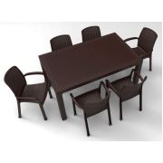Estelia Diana Camsız 90x150 Masa + 6 Adet Royal Koltuk Kahverengi
