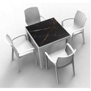 Estelia Evra Mermer Desenli 80x80 Masa + 4 Adet Royal Koltuk Beyaz