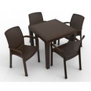 Estelia Elena Camsız 80x80 Masa + 4 Adet Royal Koltuk Kahverengi