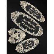 Evlen Home Kraliçe Nakışlı Tül Salon Takımı / (T0782-X) Cream-Gold