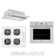 Ferre White Stone 3'Lü Ankastre Set ( BE6 LD Multifonksiyon Fırın + 1140 CE Cam Ocak + Asp202 Sürgülü Aspiratör )