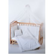 Heyner Ahşap 60x120 Doğal Anne Yanı Beşik 3 Kademeli Bebek Beşiği Uyku Seti ve Yataklı Fransız Ekru Güpürlü