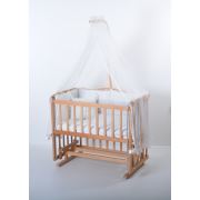 Heyner Ahşap 50x90 Doğal Anne Yanı Beşik Kademeli Bebek Beşiği Uyku Seti ve Yataklı Fransız Ekru Güpürlü