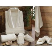 İrya Rose Elegant Dantelli Bayan Bornoz Seti Ekru