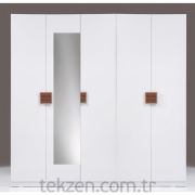 Kenyap Plus 814670 Stella AYNALI Raflı&Üç Çekmeceli&Askılıklı Beş Kapılı Sonsuz Gardırop-Parlak Ceviz