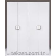 Kenyap Plus 812911 Stella Üç Çekmeceli&Askılıklı Dört Kapılı Sonsuz Gardırop-Parlak Beyaz