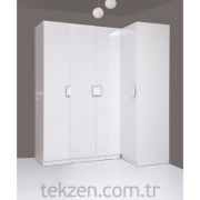 Kenyap Plus 812898 Stella Raflı&Üç Çekmeceli Dört Kapılı Köşe Sonsuz Gardırop-Parlak Beyaz