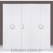 Kenyap Plus 812645 Stella Raflı&Üç Çekmeceli&Askılıklı Beş Kapılı Sonsuz Gardırop-Parlak Beyaz
