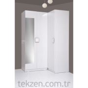 Kenyap Plus 814922 Stella AYNALI Üç Çekmeceli&Askılıklı Üç Kapılı Köşe Sonsuz Gardırop-Parlak Beyaz