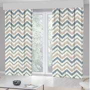 Kozzy Home RFE424 Saten Baskılı Tek Kanat Fon Perde - Petrol- Bej 135x270 cm