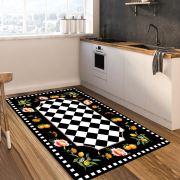 Kozzy Home Dijital Baskılı Yıkanabilir Kaymaz Taban Mutfak Halısı Siyah Beyaz RFE6877 80x150 cm