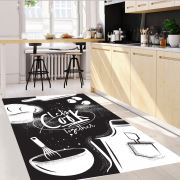 Kozzy Home Dijital Baskılı Yıkanabilir Kaymaz Taban Mutfak Halısı Siyah Beyaz RFE6917 80x150 cm