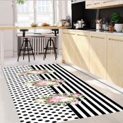 Kozzy Home Dijital Baskılı Yıkanabilir Kaymaz Taban Mutfak Halısı Siyah Beyaz RFE6920 80x150 cm