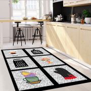 Kozzy Home Dijital Baskılı Yıkanabilir Kaymaz Taban Mutfak Halısı Siyah Beyaz RFE6926 80x150 cm