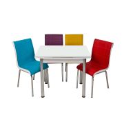 Yandan Açılır Monopetli Masa ve Sandalye Takımı 60x90 cm Gökkuşağı 4 Kişilik