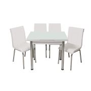 Yandan Açılır Monopetli Masa ve Sandalye Takımı 60x90 cm Beyaz 4 Kişilik