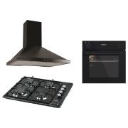 Kumtel Siyah 3'lü Ankastre Set(KO-A6S2 Siyah Ankastre Fırın + KO-410 BF Siyah Ankastre Ocak + KO-705/LX-705 / 770/DP6-S Siyah Pramit Davlumbaz)