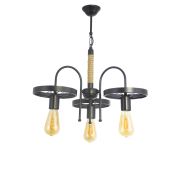 Lambadar Spor Modern Rustik Retro Üçlü Model Teker Sarkıt Avize - Halatlı / 3520-3BLKTKRCAMSIZ