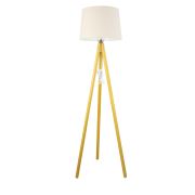 Lambadar Rustik Ahşap 3 Ayak Natural Açık Kahverengi Tripod Lambader Krem Konik Şapka