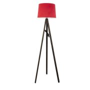 Lambadar Rustik Ahşap 3 Ayak Koyu Kahverengi Tripod Lambader Kırmızı Konik Şapka