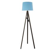 Lambadar Rustik Ahşap 3 Ayak Koyu Kahverengi Tripod Lambader Turkuaz Konik Şapka