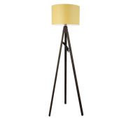 Lambadar Rustik Ahşap 3 Ayak Koyu Kahverengi Tripod Lambader Hardal Slindir Şapka